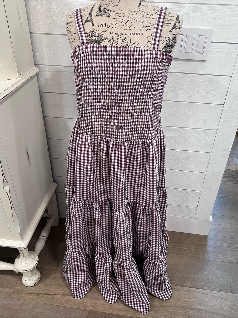 City Chic Burgundy Gingham Maxi Dress